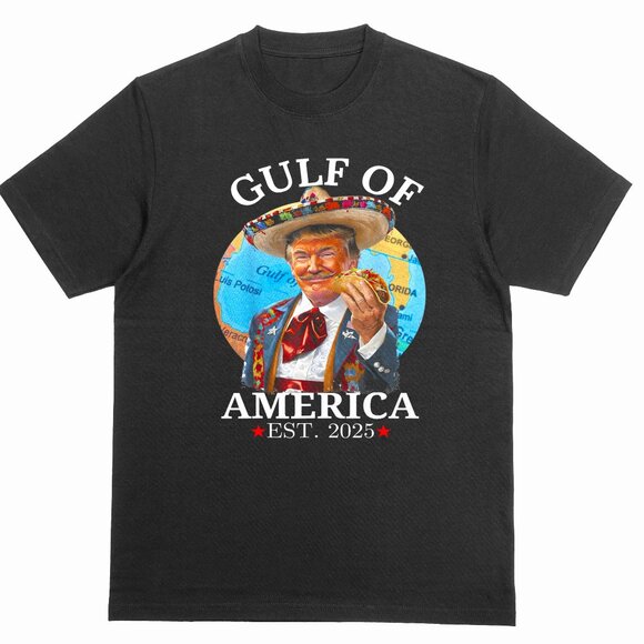 Gulf Of America Retro Vibes T-shirt Black Donald Trump eats a taco - Picture 1 of 3